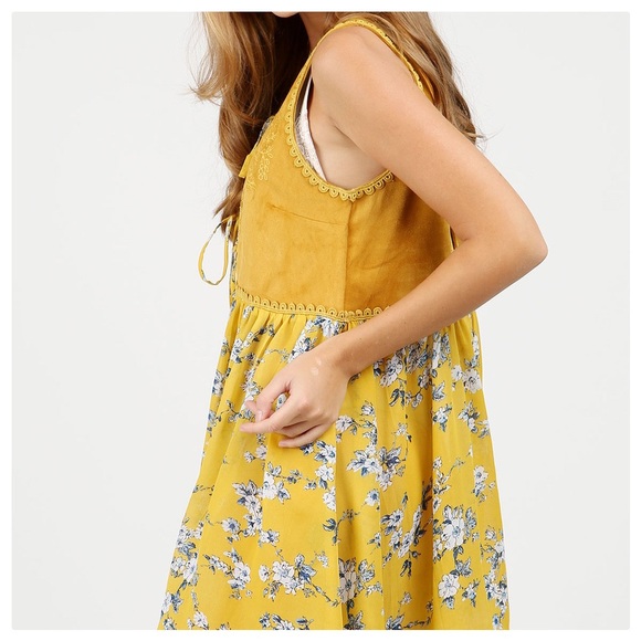 Boho 70's Suede & Flowers Baby Doll Layering Tunic - Picture 6 of 8